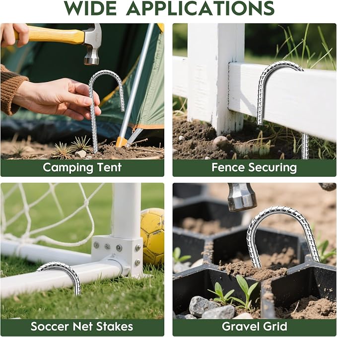 Homwin 12 inches Ground Stakes Heavy Duty 28 Pieces Metal Fence Rebar Stake 5/16" Diameter J Hook Ground Spikes, Tent Stakes, Swing Set and Gazebo Anchors