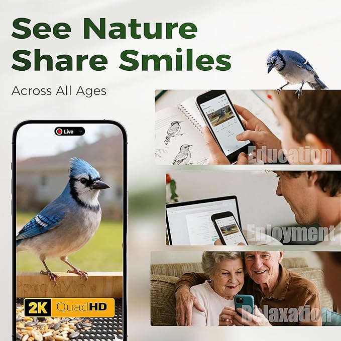 PerchMe® Smart Bird Feeder with Camera,2K HD Solar Powered,Bamboo Birdhouse Camera with Metal Roof,AI Recognition, Includes SD Card, Real-time Notification, Ideal Gift for Bird Lovers