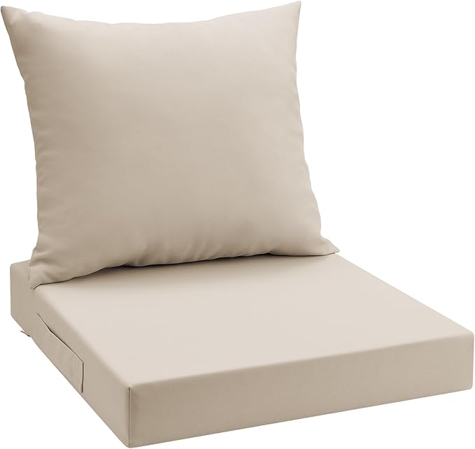 UNIKOME Outdoor Seat Cushions 19 X 19 Inch - Water-Resistant & Fade Resistant, Removable Cover Patio Furniture Cushions for Chair, Sofa, Couch, Wicker, Beige