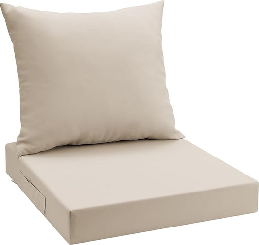 UNIKOME Outdoor Seat Cushions 19 X 19 Inch - Water-Resistant & Fade Resistant, Removable Cover Patio Furniture Cushions for Chair, Sofa, Couch, Wicker, Beige