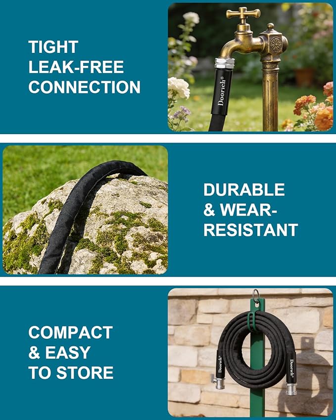 Garden Hose, Lightweight, Ultra Flexible, Durable, Kink-Free Water Hose with Valve - Made of TPU, Drinking Water Safe Material, Non-Shrinking, Easy to Store, All-Weather, Black (25 FT)