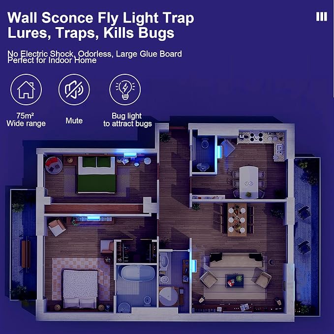 2 Pack Fly Trap Indoor, Fruit Fly Traps Wall Sconce UV Fly Light Bug Catcher for Kitchen House & Restaurant Fruit Flies Garage & Warehouse Flying Insect Trap for Capturing Flies,Moths, Gnats