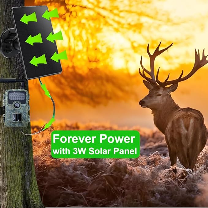 Trail Camera Solar Panel, Mini Solar Battery Charger DC 12V/1A 6V/1.5A & USB-C Build-in 5000mAh Rechargeable Lithium Battery, IP66 Waterproof Hunting Accessory, 10ft Cable, 6.7" Lx4.6 Wx1.25 H