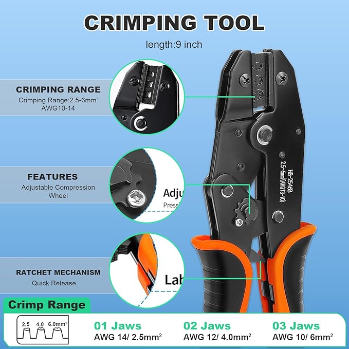 35PCS Solar Crimper Tool Kit, Solar Panel Cable MC4 Connectors 14-10AWG, 30 Pairs Male/Female Solar Connectors, 1PCS Solar Crimper, 1PCS Stripper, 2 PCS Spanner Wrench
