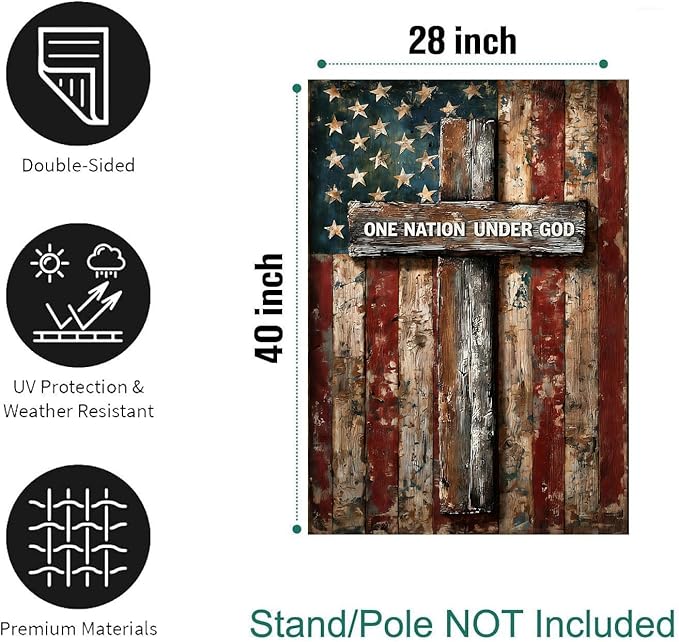 Patriotic American House Flag One Nation Under God Christian Garden Flags for Outside 28 x 40 Double Sided Large 250 Anniversary USA 4th of July Independence Memorial Day Decor