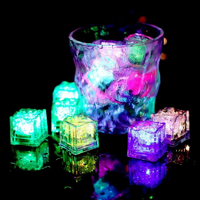 Waterproof Led Ice Cube, 24 Pack Multi Color Flashing Glow in The Dark LED Light Up Ice Cube for Bar Club Drinking Party Wine Wedding Decoration