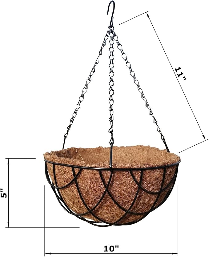 MTB Supply 2 Pack 10 Inch Garden Hanging Baskets Vintage Geo with Coco-Liner for Home Balcony Patio Decoration Outdoor Hanging Planter