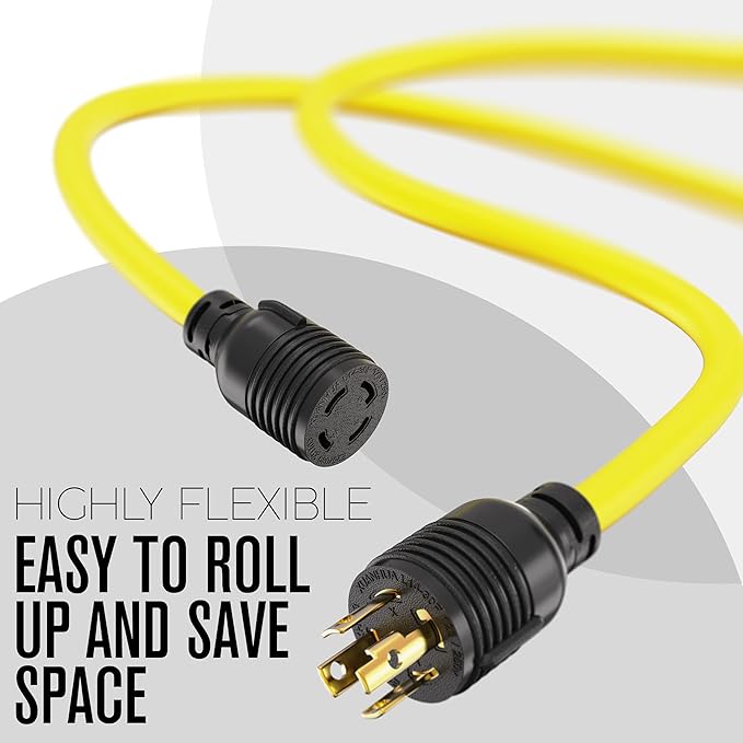 Houseables 30 Amp Generator Cord, Generator Cord, NEMA L14-30P to L14-30R, 30 Amp Extension Cable, 125/250V for 240V Use, 240 Volt, 30amp Power Wire, 4 Prong Plug, Dryer, UL CUL, 10 Gauge, 7500W, 10FT