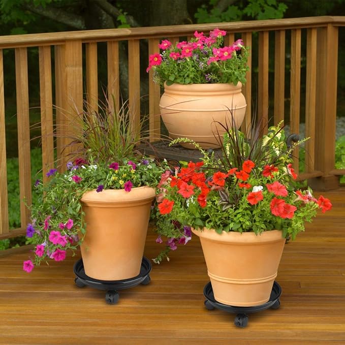 Plant Caddy with Wheels 15.5 Inch, 2 Pack Heavy Duty Plant Dolly Tray, Round Planter Caddies for Indoor & Outdoor Use, White
