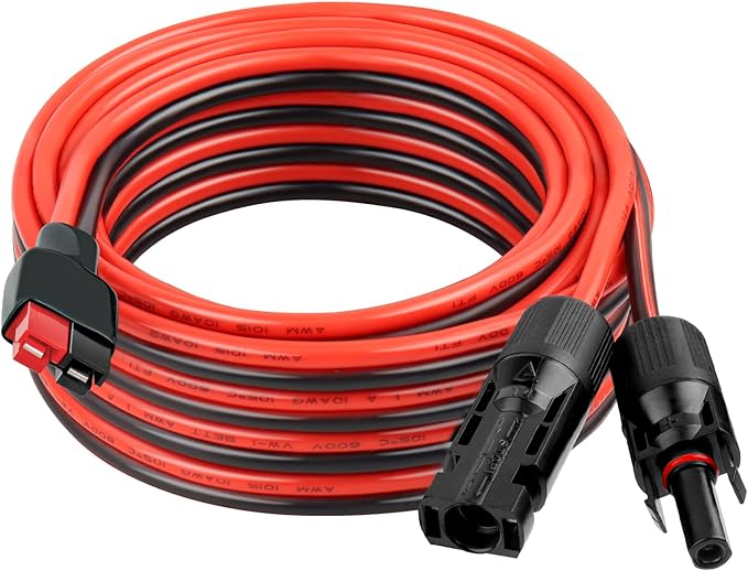 10AWG Solar Panel to Anderson-Style Connector Extension Cable 20FT, Tinned Copper Wire, 600V Rated, High-Temperature Resistance, for Solar Power Systems and Battery Connections