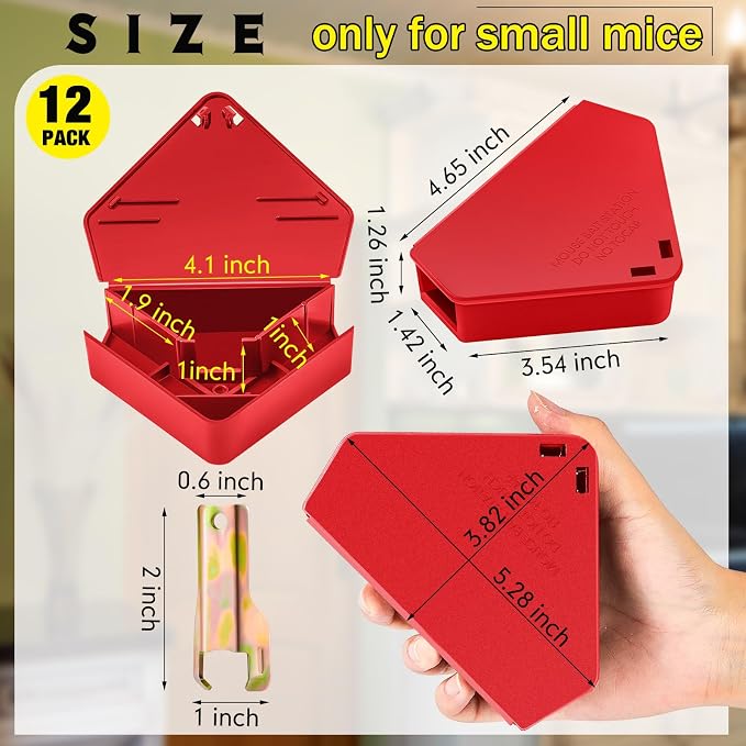 Qualirey 12 Pcs Mice Station with Key Triangle Mouse Station Lockable Reusable Bait Box, Enclosed Design for Indoor and Outdoor Use, Suitable for Small Mice (Red)