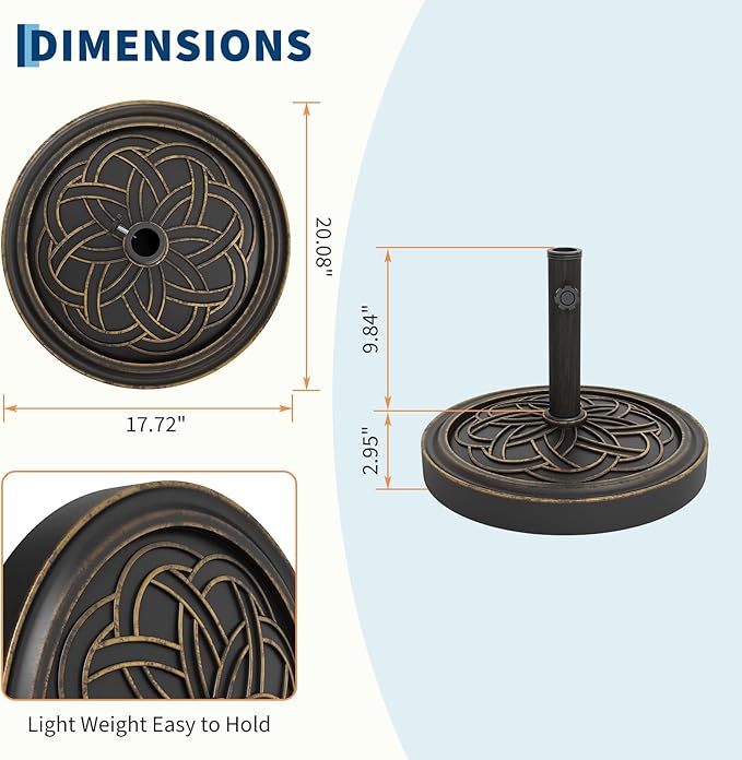 GarveeLife Patio Umbrella Base, 26.5lb Capacity Heavy Duty Design with Adjustable Pole Adapter Fits 1.5" to 2.1" Poles for 7.5-11FT Umbrellas, Corrosion-Resistant and Wind-Resistant for Outdoor, Patio