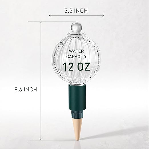 Soilagua 12 oz Plant Watering Globes Top Fill, Clear Glass Water Bulbs with Terracotta Spikes Stake, Vacation Slow Release Self Watering Planter Insert, Automatic Drip Device, 4 Pack