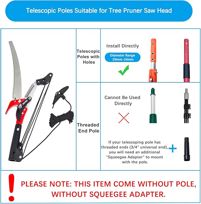 BAYTORY Extendable Tree Pruner Saw Head Without Pole, High-Altitude Branches Trimmer Pruning Shears, Harvester Clipper for Plant Twig Vine, Labor-saving 4 Wheels Garden Trimming Tool