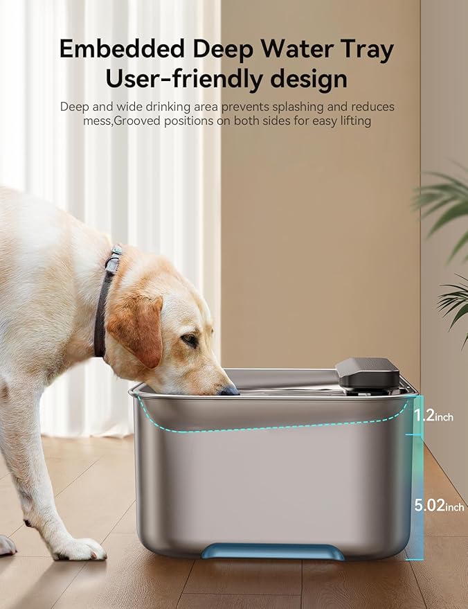 FEELNEEDY 3 Gal Stainless Steel Dog Water Fountain for Large Dog, Pet Water Fountain, Dog Water Bowl Dispenser with Water Level Window, Super Quiet for S-L Dogs and Multi-Pet