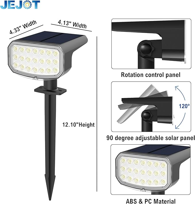 Solar Lights Outdoor Waterproof IP65, Super Bright LED with Lens, 3000K 2 Lighting Modes, Solar Powered Yard Garden Solar Spot Lights for Outside Landscape Auto On/Off -6 Pack