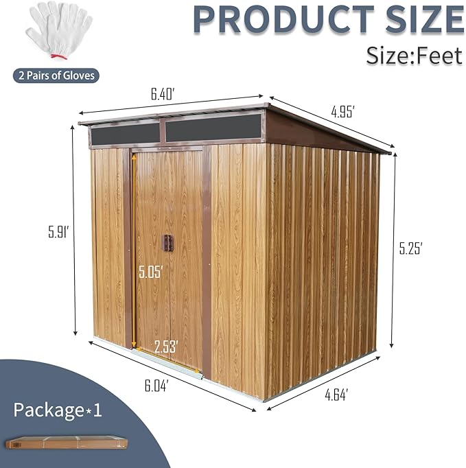 Ball & Cast 6x5ft Metal Outdoor Storage Shed with Sliding Lockable Door and Transparent Plate,Steel Garden Sheds W/Sloped Roof and Foundation,All Weather Waterproof Tool House,for Lawn,Garden,Coffee