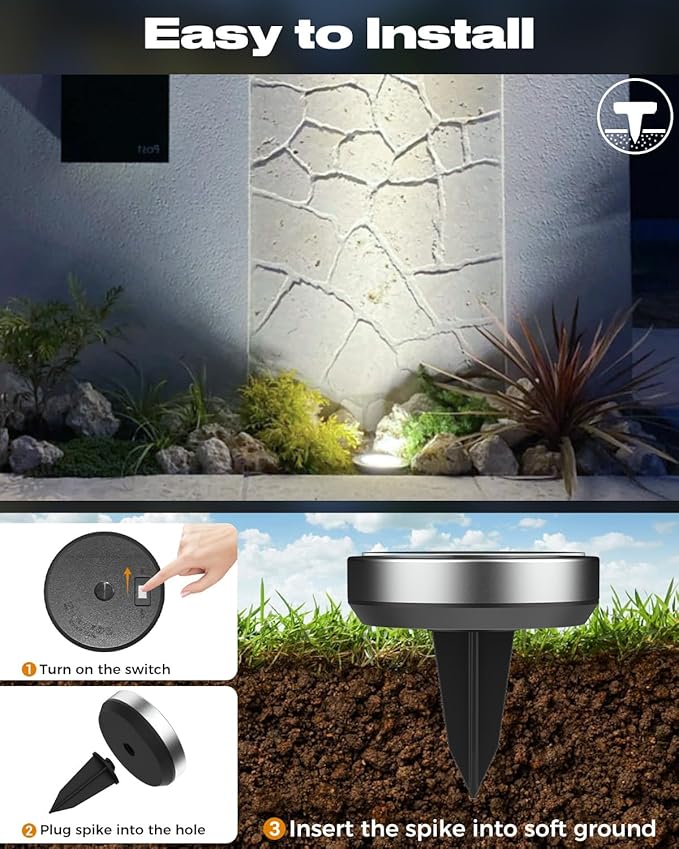 btfarm 4 Pack Solar Lights Outdoor, 8 LED Solar Ground Lights IP65 Waterproof Flat Solar Disc Light, Pathway Lights for Garden Lawn Patio Yard Path Landscape, Cool White