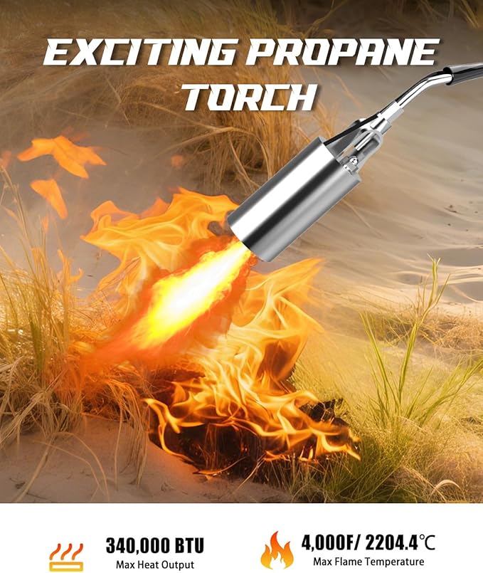 Propane Torch Weed Burner Kit, High Output with Long/Short Mode, 11.5FT Hose Heavy Duty Blow Torch Flamethrower with Self Igniter and Turbo Trigger for Weeding, Roofing, Melting Ice, BBQ