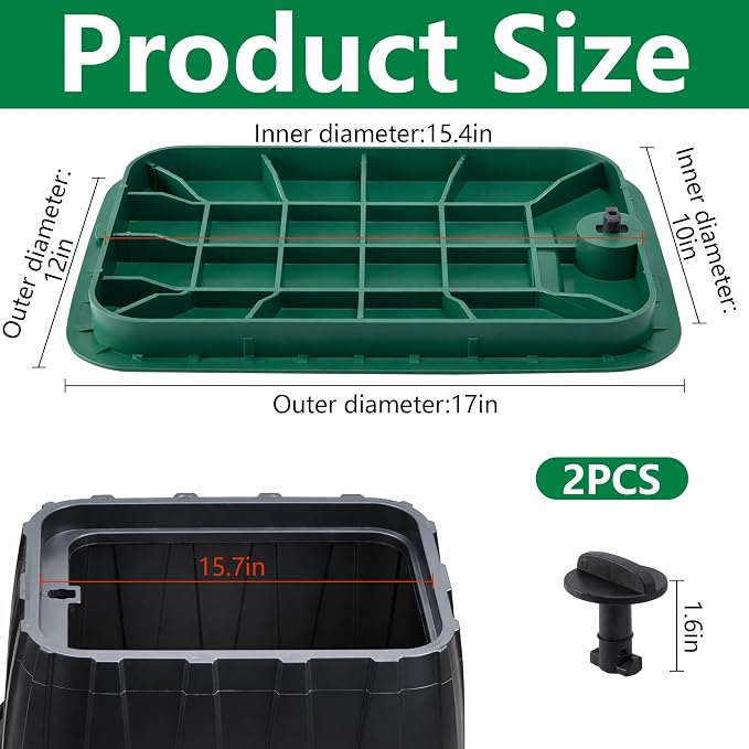 2 Pcs 12 x 17 Inch Irrigation Valve Box Cover, Rectangular Sprinkler Valve Lids with Plug, Sprinkler Valve Cover Replacement for Outdoor Irrigation Watering Equipment, Only Covers, Box Not Included