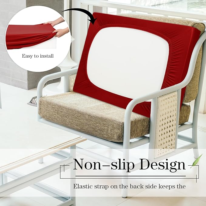 Newwiee 8 Pcs Stretch Patio Outdoor Cushion Covers Replacement for 4 Backrests and 4 Patio Cushions Covers, Waterproof Couch Sofa Slipcover Furniture Protector, Thin Fabric Breathable(Wine Red)