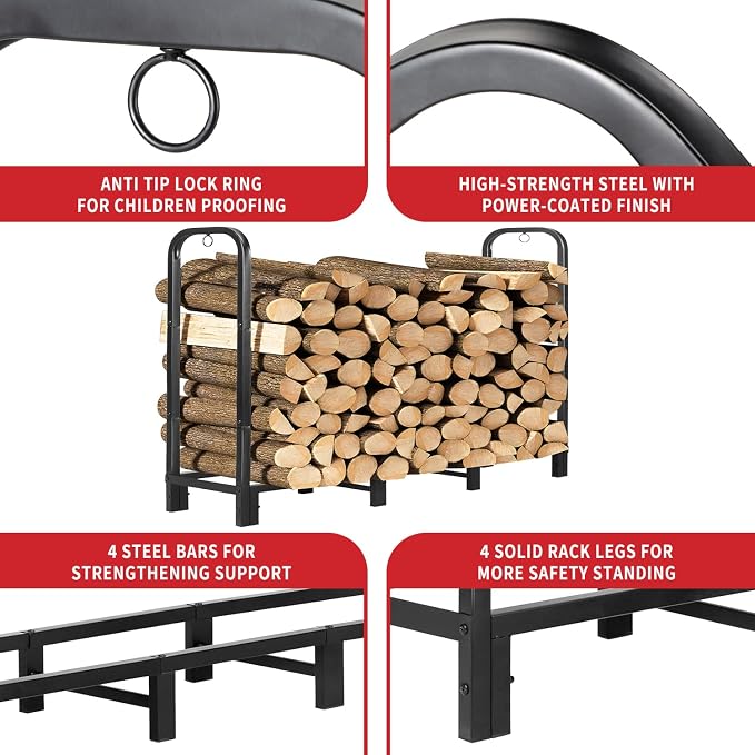 Kendane 4FT Firewood Rack Outdoor with Cover, Heavy Duty Adjustable Firewood log Storage & Holder, Wood Pile Lumber Storage Rack Stacking Outside for Courtyard Patio.