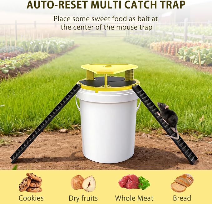 Mouse Trap Bucket-Mouse Traps Auto-Reset,Humane Rat Trap（2 Pack） | Indoor for Home-Multi-Catch,5 Gallon Bucket Compatible