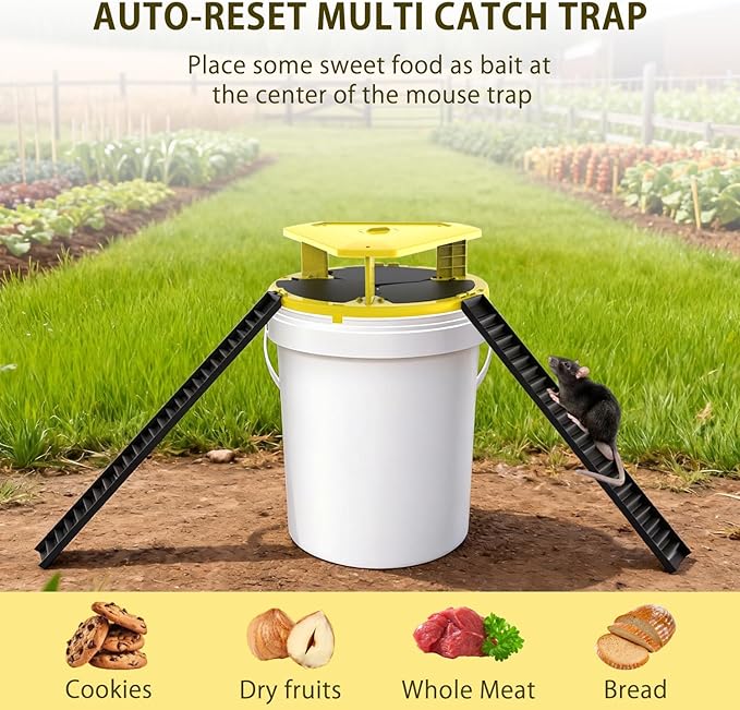 Mouse Trap Bucket-Mouse Traps Auto-Reset,Humane Rat Trap（3 Pack） | Indoor for Home-Multi-Catch,5 Gallon Bucket Compatible