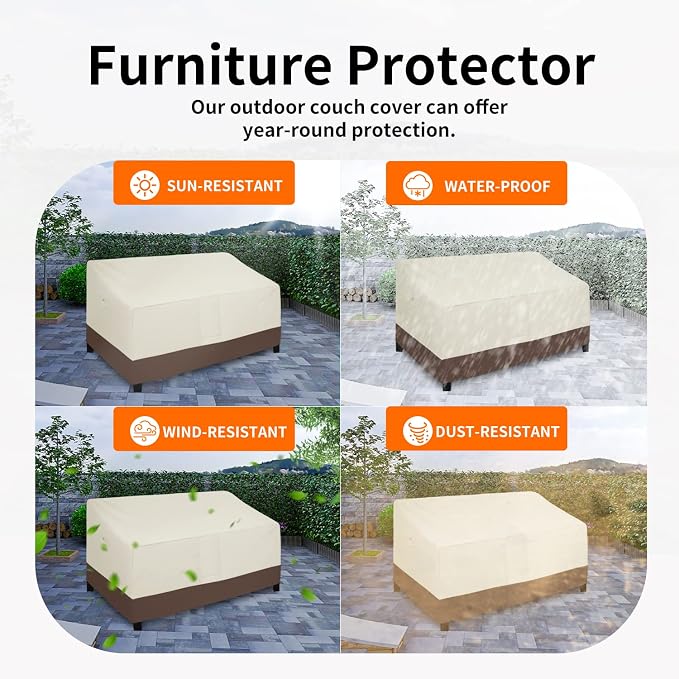 Easy-Going Waterproof Patio Loveseat Cover, Heavy Duty Windproof Outdoor Furniture Cover with Air Vent (90Wx40Dx33H inch, Beige/Dark Brown)