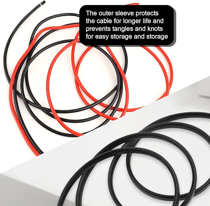 MOOKEERF Solar Battery Cable - 10 Gauge 10FT Power Inverter Cable with PV Flame Retardant Protective Sleeving Connect Battery and Charge Controller for Solar Panel Automotive RV Motorcycle Marine