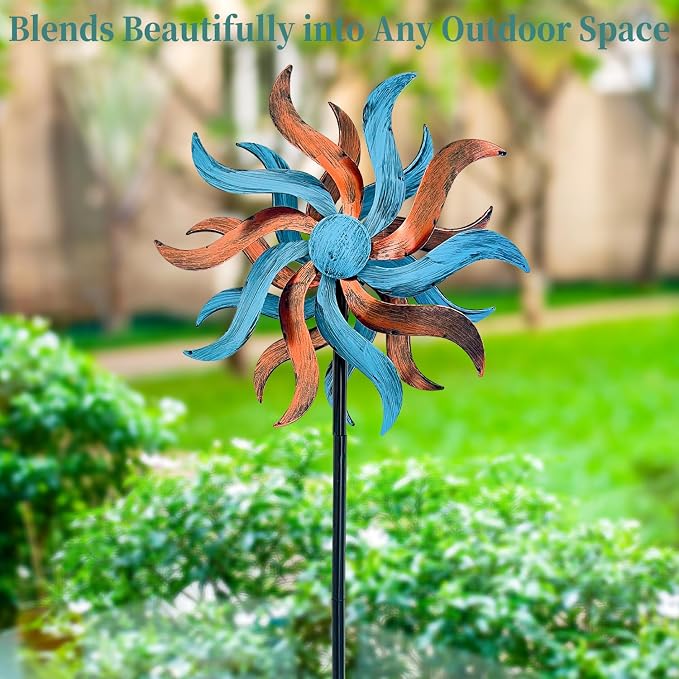 360° Wind Spinners Outdoor Metal Wind Sculpture Willow Leaf with Stake for Yard Garden Patio Lawn Decor