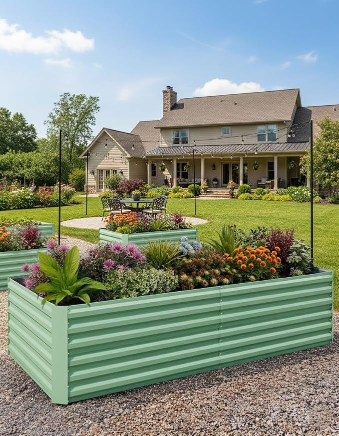 IDEALHOUSE 8x4x2 Ft Galvanized Metal Raised Garden Bed, 24-Inch Tall Heavy Duty Planter Box for Vegetables, Herbs & Flowers, Rust-Resistant Outdoor Gardening Bed, Green