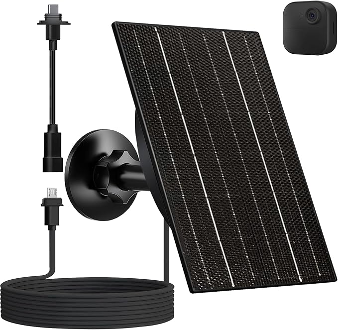 Solar Panel for Blink Outdoor 4/3/XT2/XT Camera, 4W High-Efficiency Solar Charger with 10ft Cable, USB-C & Micro USB Adapter, IP66 Waterproof, 360° Adjustable Mount