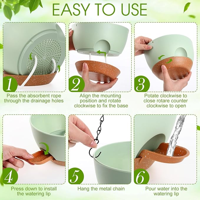 6 Pack Hanging Planter Set 12/10/8 Inch Plastic Self Watering Hanging Baskets Plant Pot with Drainage Holes and Chain for for Indoor Outdoor Garden Porch Plants