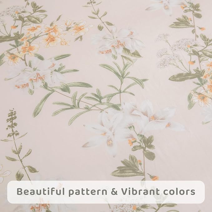 QSH Floral King Size Sheet Sets - 100% Egyptian Cotton Floral Bedding Sheets Yellow Green Leaves Flower Pattern Printed Bedding King Size Bed Sheets 17.5" Extra Deep Pocket 4pcs