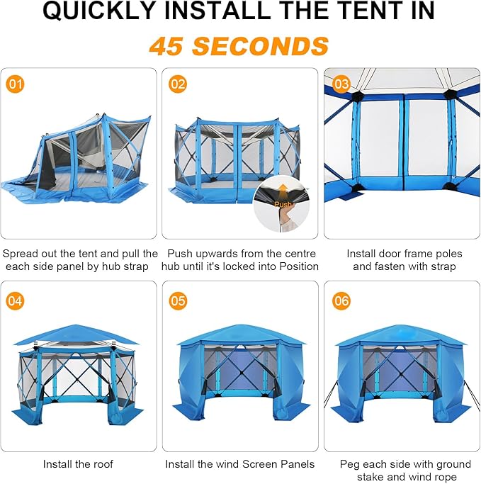 COBIZI 12x12 FT Pop Up Canopy Stargazing Tent, Gazebos On Clearance with Removable Roof, Screened in Gazebo, Screen Tents Portable carpas para Patio for Outdoor Camping,Backyard, Garden, Blue(Pro)