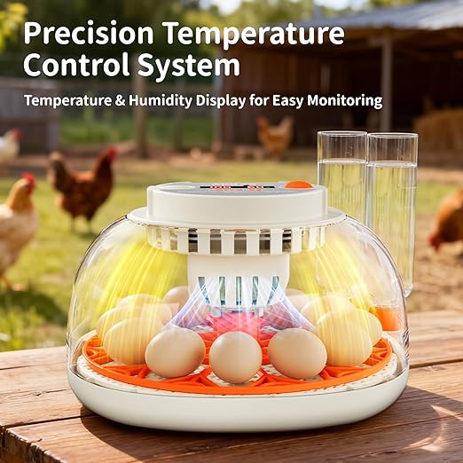 APDOE Egg Incubators for Hatching Eggs, Temperature and Humidity Control, Automatic Egg Turning, Egg Candler, External Water Bottle, Air Vent, for Chicken, Duck & Quail Eggs, 12 Eggs
