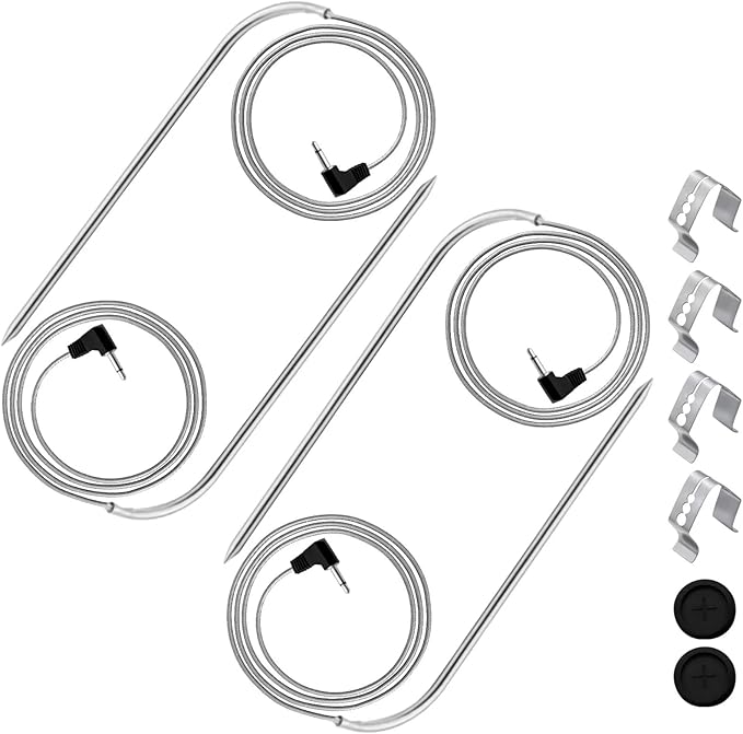 4-Pack Meat Probes Compatible with Masterbuilt Gravity Series 560/800/1050, with Grill Clips and Probe Grommet, 9004190170 Temperature Probe Replacement Parts Accessories