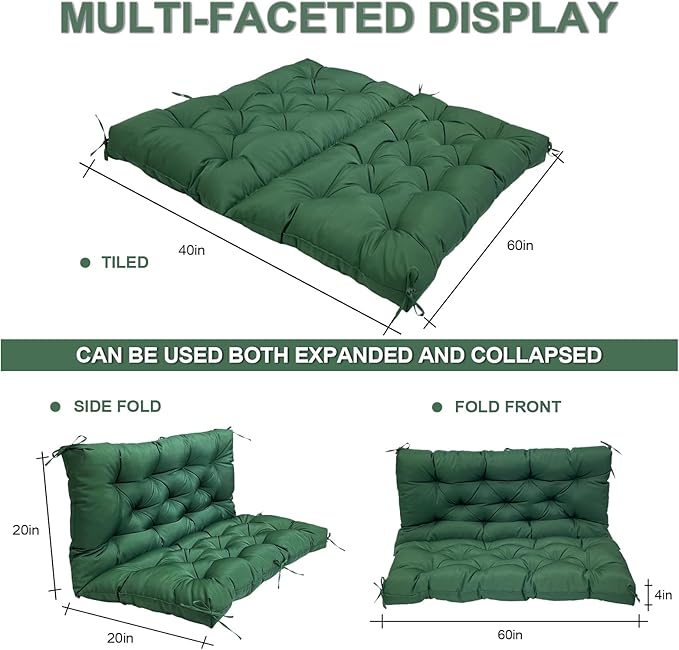 Porch Replacement Swing Cushions for Outdoor: 2-3 Seater Garden Waterproof Patio Bench Cushion with Ties - 4" Thick Swing Chair Cushion for Backyard Furniture Loveseat