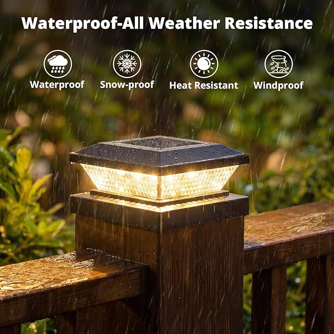 Mlambert 4x4 Solar Post Cap Lights Outdoor 16 Pack, Waterproof Solar Fence Light for Wooden/Vinyl Post, 2 Color Outside Deck Patio Porch Decor, Black