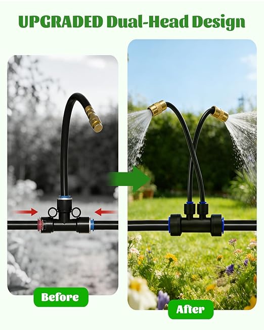 66FT Drip Irrigation System with 40 Nozzles, Automatic Drip Irrigation Kit, Garden Watering System with Dual-Head 360° Bendable Spray Nozzles for Lawn, Raised Bed (66FT, 40 Nozzles)