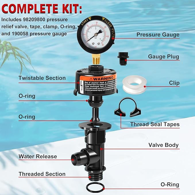 98209800 Manual Air Relief Valve Assembly with Pool Filter Pressure Gauge Compatible with Pentair Pressure Relief Valve Fit for Pool and Spa Filter FNS,Clean and Clear,Quad DE,SMBW 2000/4000 Series