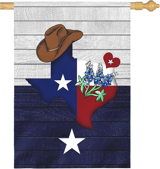 Texas Bluebonnet Garden Flag Cowboy Hat Texas State Yard Flag Americana Western House Banner Polyester Double Sided for Outdoor Wall Yard Patio Window Porch Welcome Banners Gift 28 x 40 Inch