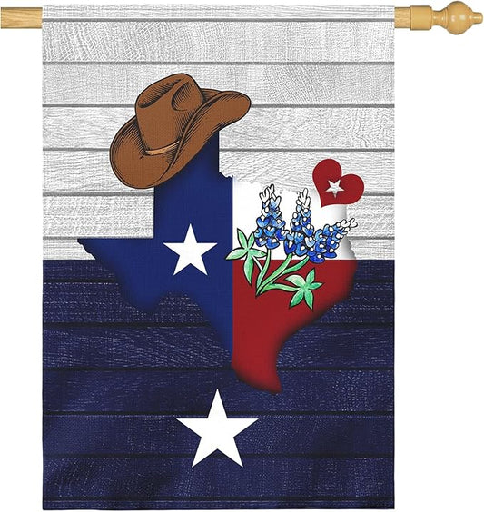 Texas Bluebonnet Garden Flag Cowboy Hat Texas State Yard Flag Americana Western House Banner Polyester Double Sided for Outdoor Wall Yard Patio Window Porch Welcome Banners Gift 28 x 40 Inch