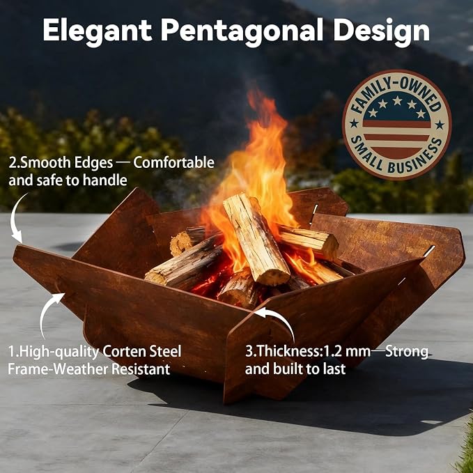 Decoroca Corten Steel Fire Pit - Outdoor Wood Burning Pit for Backyard Patio, Garden & Terrace, Durable & Weather-Resistant, Ideal for Family Gatherings & Parties