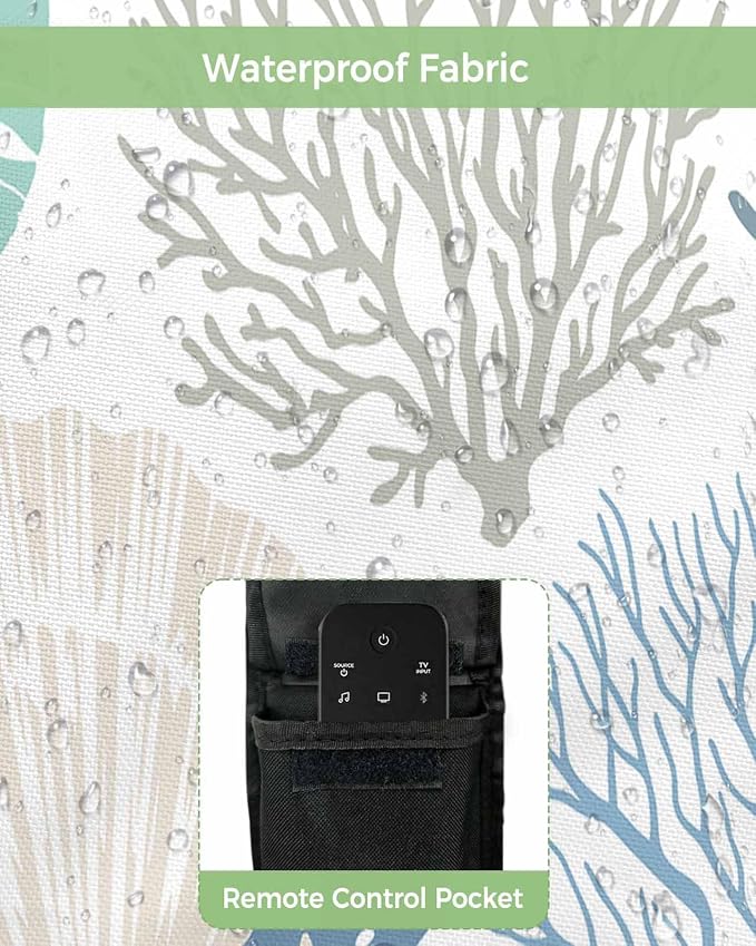 Coastal Outdoor TV Cover 80-85 Inches, Weatherproof & Waterproof, Summer Beach Blue Teal Coral, Nautical Starfish Screen Protectors, Remote Control Pocket