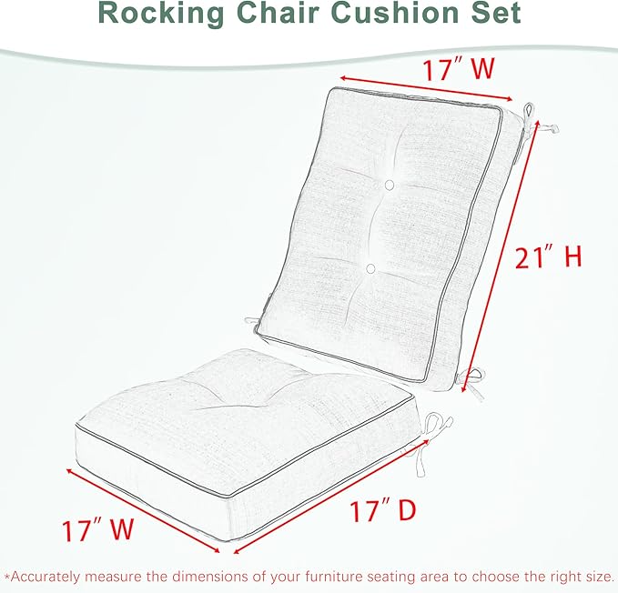 Favoyard Outdoor Rocking Chair Cushion 17 × 17 Inch Water Resistant & 3-Year Color Fastness Patio Chairs Cushions for Rockers Furniture, Set of Seat & Back Thick Tufted Cushion with Tie Straps, Red