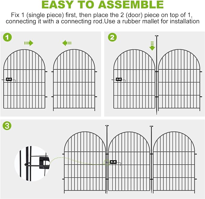 ADAVIN Garden Fencing 36 inch High, 22 Panels Dog Fence Outdoor for Yard, Rustproof Metal Wire Tall Garden Fences with Gate for Patio, Temporary Ground Stakes, Arched Animal Barrier Fence, Total 48 Ft
