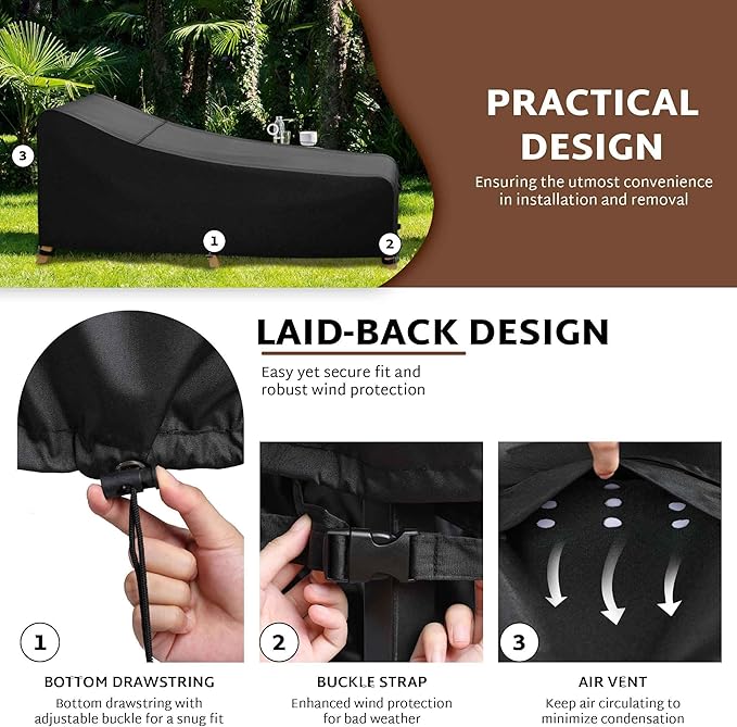 iBirdie Outdoor Lounge Chaise Chair Cover 86L x 34W x 32H inch Waterproof Patio Furniture Covers Lawn Pool Chair Cover 1 Pack Black