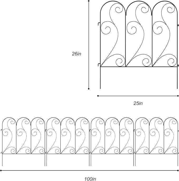 Zhongma Decorative Metal Garden Fence,Pack of 4pcs, Total 26" H x 100" L